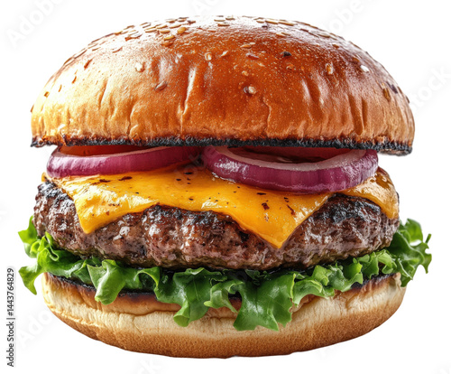 Juicy beef burger with cheese fast food restaurant delicious isolated on transparent background