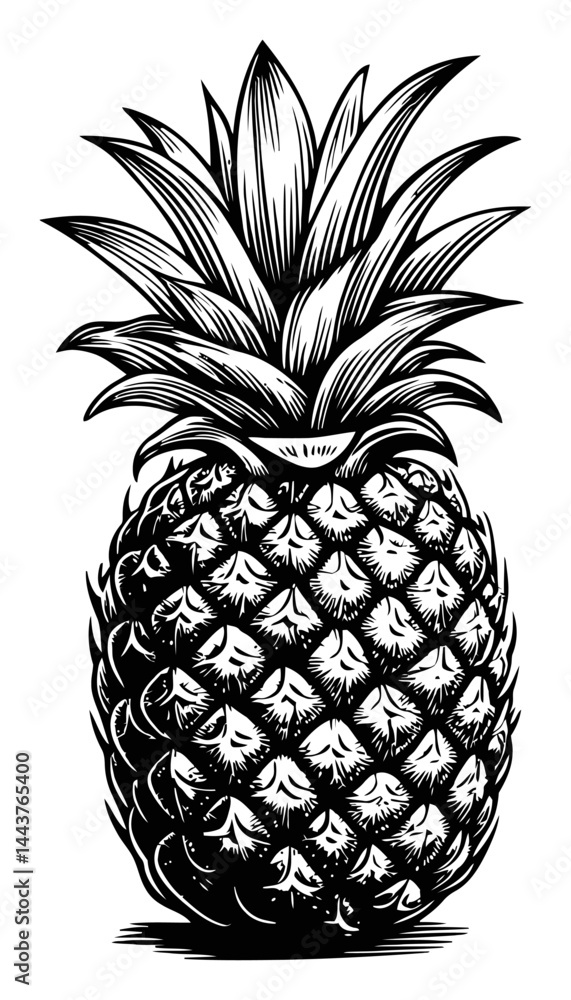 Obraz premium Detailed Hand-Drawn Engraving Illustration of a Pineapple