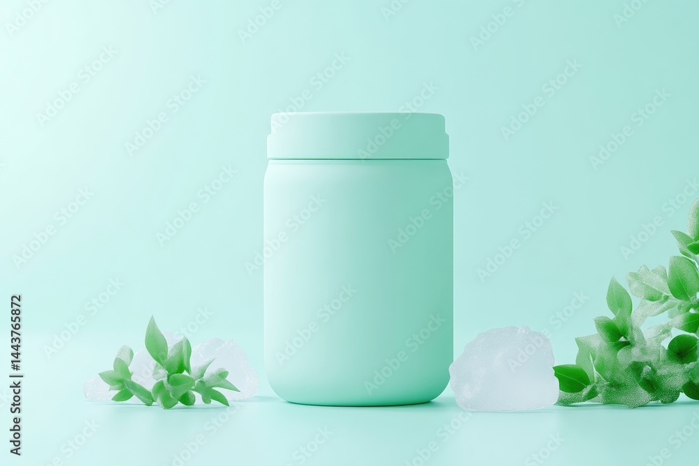 Mint green jar with ice and leaves Mint green jar with ice and leaves