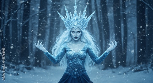 Ice queen in snowy forest