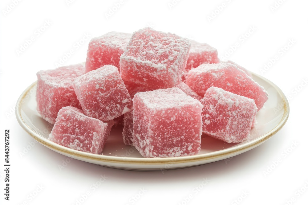 Assorted Turkish delight on white plate with clean background. AI generated illustration. Assorted Turkish delight on white plate with clean background. AI generated illustration.