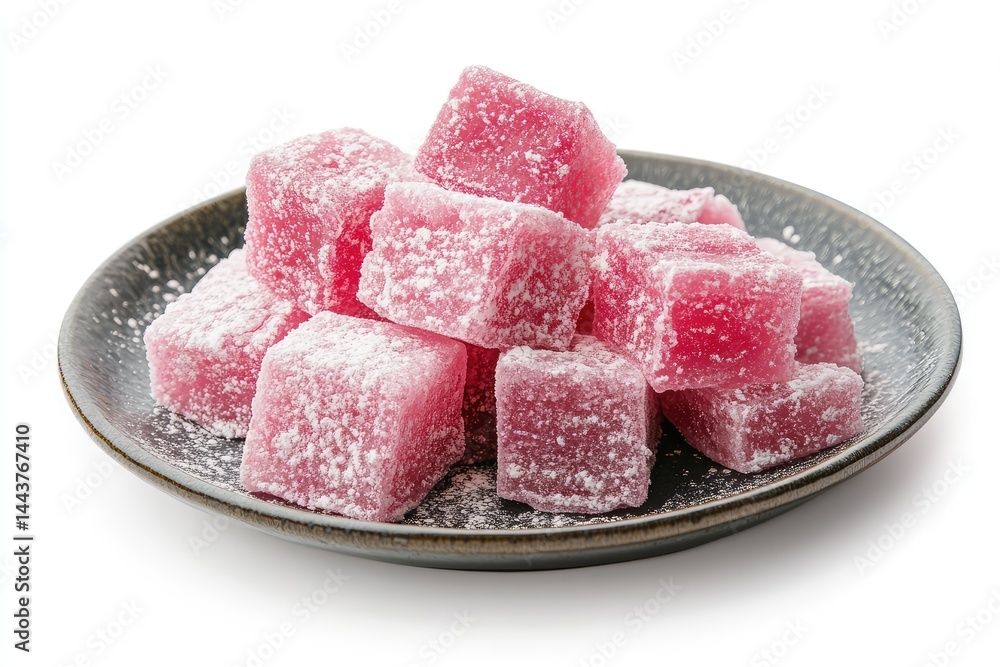 Assorted Turkish delight on white plate with clean background. AI generated illustration. Assorted Turkish delight on white plate with clean background. AI generated illustration.