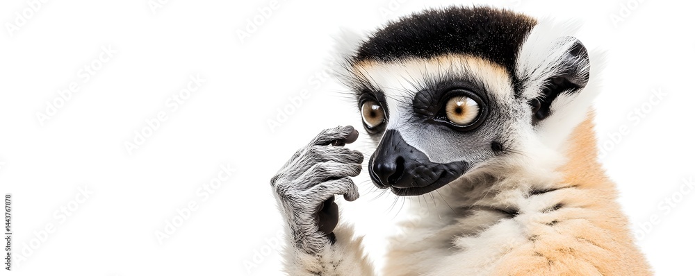 Fototapeta premium Ring tailed lemur stares directly while touching its nose