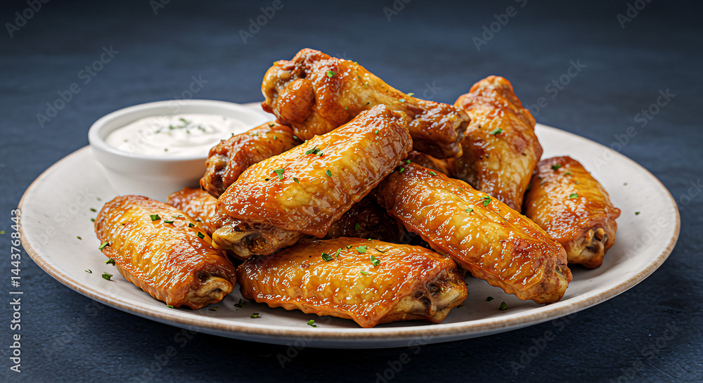 Baked roasted chicken wings, golden and crispy, served with blue cheese dressing
Baked roasted chicken wings, golden and crispy, served with blue cheese dressing