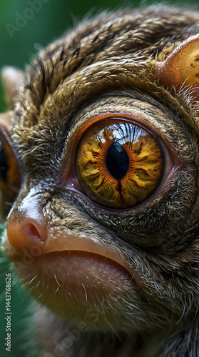 Close up of pygmy Tarsier, nocturnal primate found in central Sulawesi, Indonesia, rare animal and wildlife