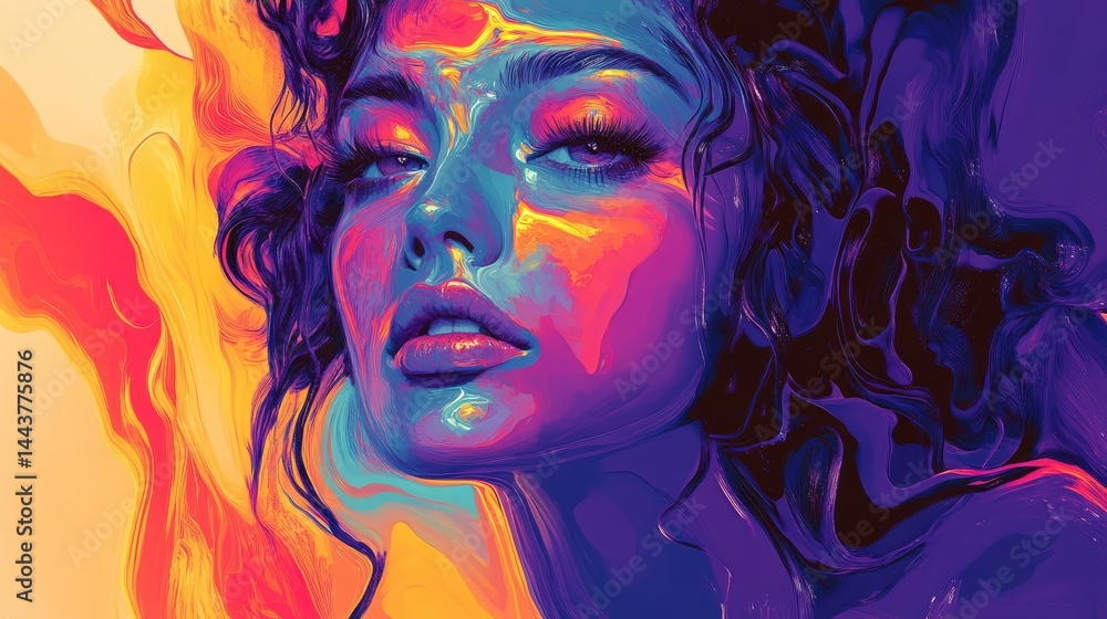 Fototapeta premium A woman's face is painted in bright colors