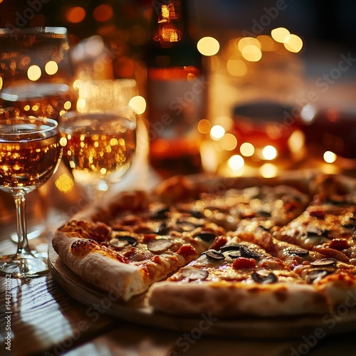 Friend with rum and pizza.