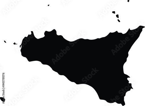 Map of Sicily Silhouette Flat and Outline Design