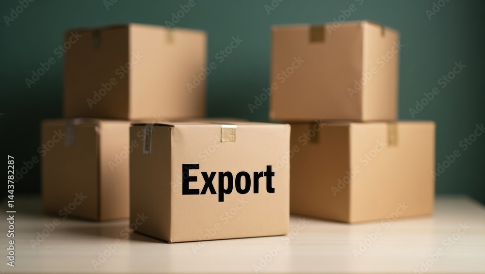 Fototapeta premium Stacked cardboard boxes for export shipping