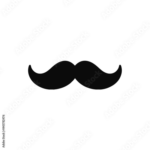 Black silhouette icon of classic curled mustache on white background representing masculine style or Movember concept

