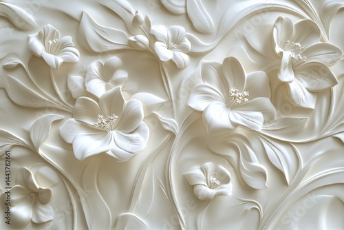 Ornate white floral relief carving design.