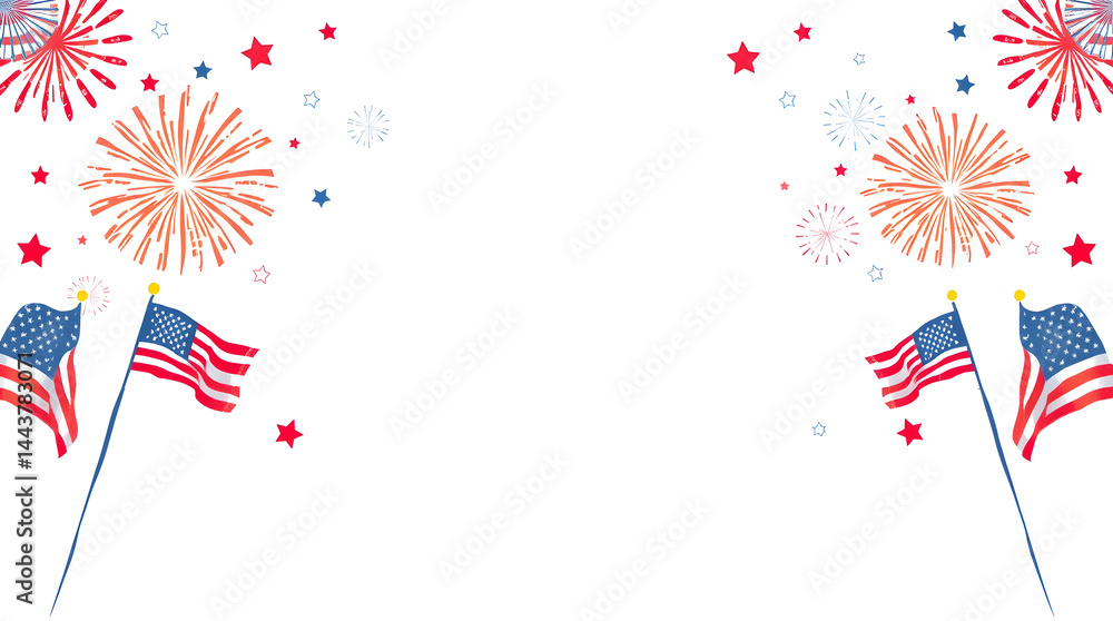 Obraz premium Patriotic Fireworks and Flags Independence Day Illustration