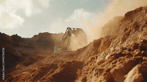 Wallpaper Mural Excavator Digging in Dusty Terrain Torontodigital.ca