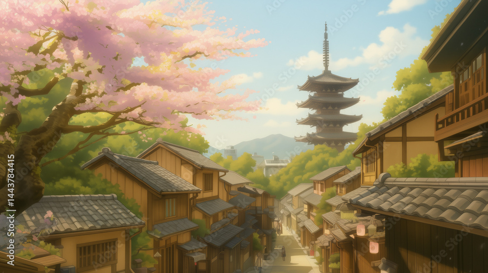 Naklejka premium Sakura in Japan.Al generated art illustration.