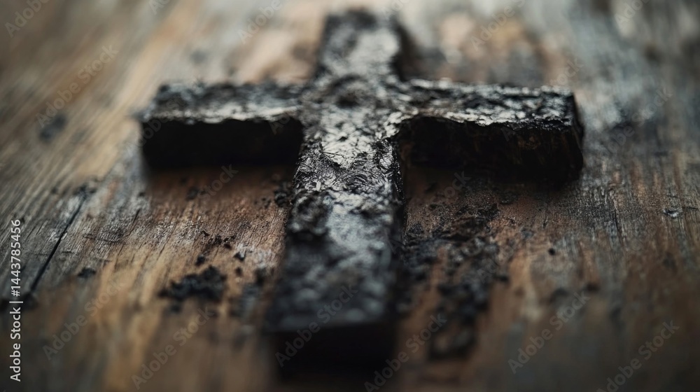 Ash Covered Wooden Cross On Weathered Wood Ash Covered Wooden Cross On Weathered Wood