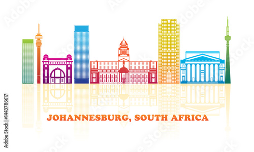 Colourfull Skyline panorama of city of Johannesburg, South Africa - vector illustration