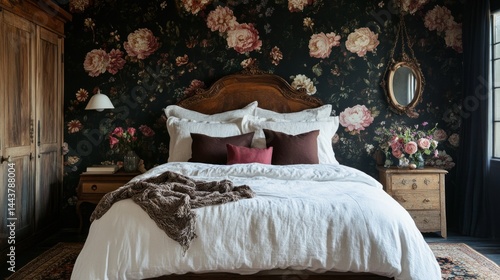 Floral bedroom with rustic charm