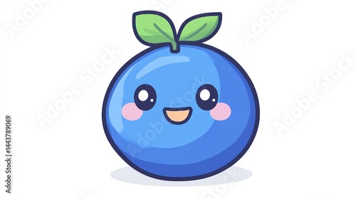 A cheerful blueberry character with a happy expression and green leaves perfect for food heal