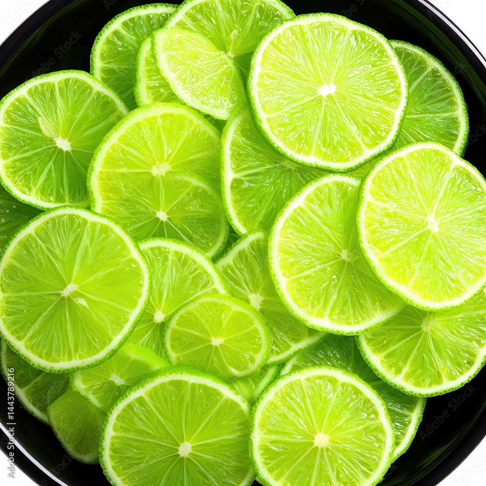 Bright green lime slices fill the frame, creating a vibrant and refreshing citrus display. A close-up, textured composition Bright green lime slices fill the frame, creating a vibrant and refreshing citrus display. A close-up, textured composition