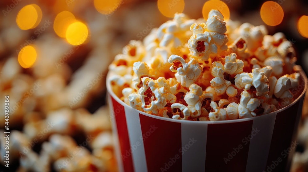 Movie Night Delight: Buttery Popcorn in a Classic Striped Bucket Movie Night Delight: Buttery Popcorn in a Classic Striped Bucket