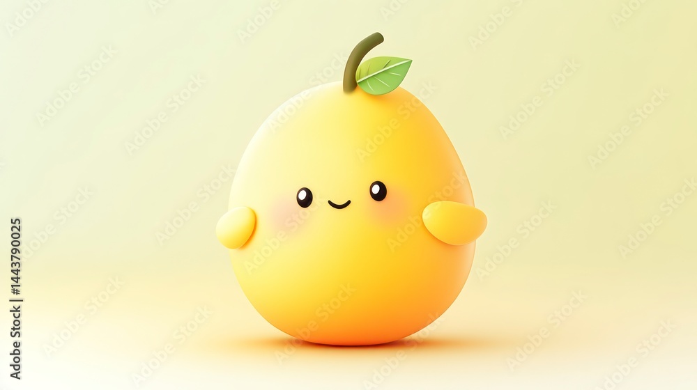 A cheerful animated citrus fruit character with a friendly smile and green leaf perfect for f A cheerful animated citrus fruit character with a friendly smile and green leaf perfect for f