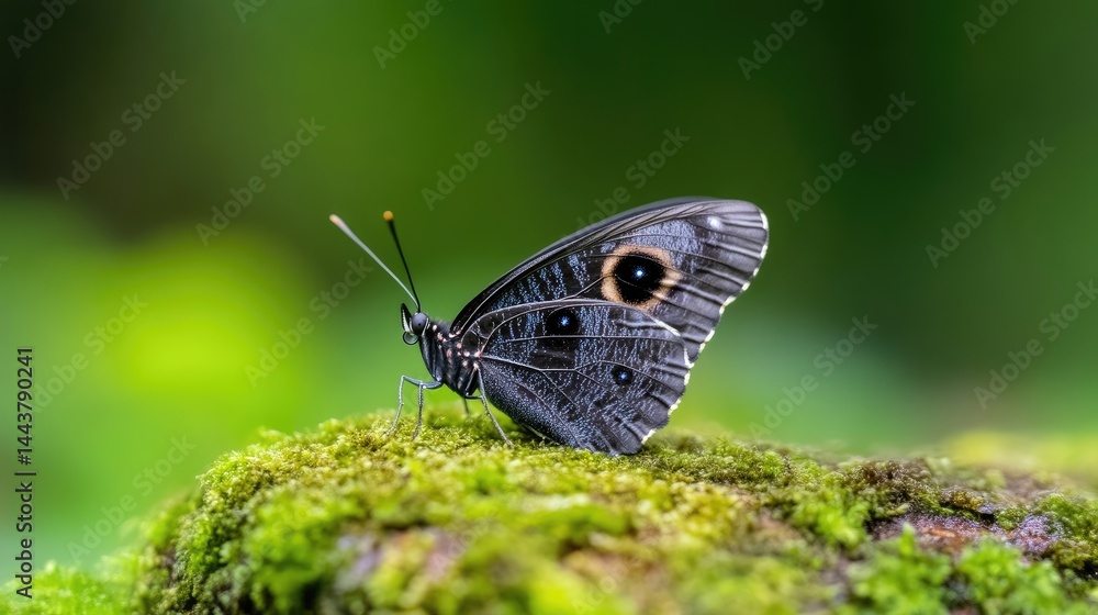 Obraz premium Dark butterfly perched on moss