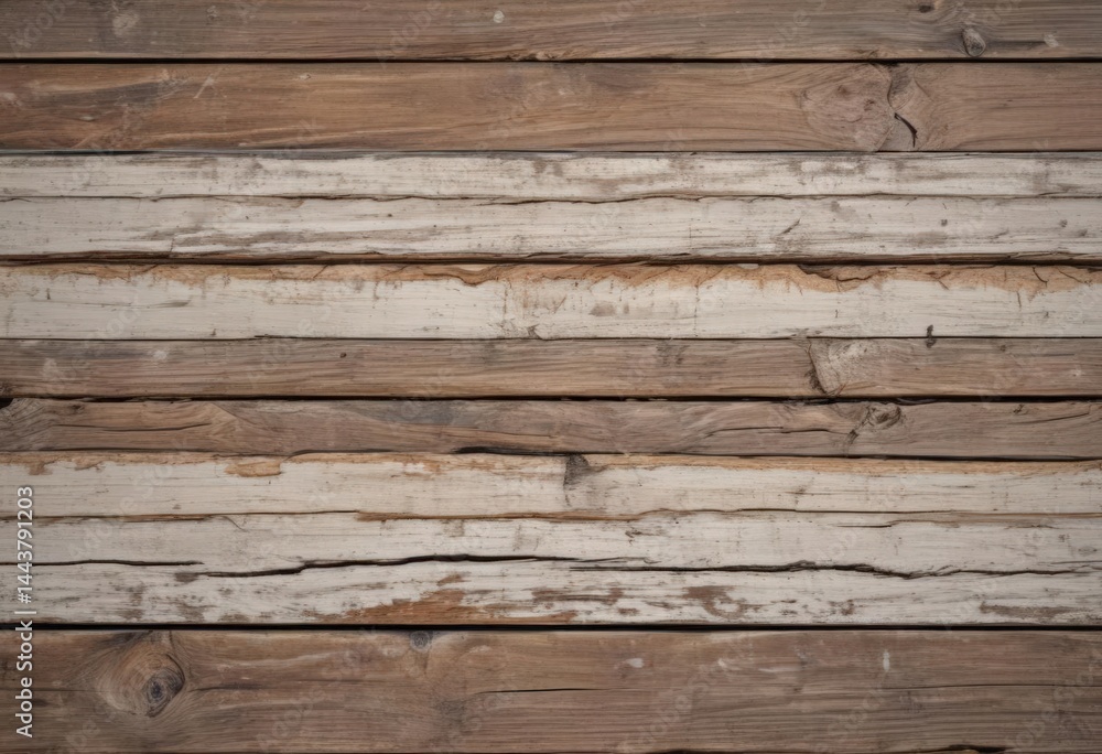 Fototapeta premium Distressed wood plank overlay; horizontal grain, faded paint, cracked surface , antique, backdrop