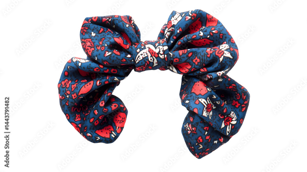 Women's scrunchie hair band decorated with bow is isolated on a white background
