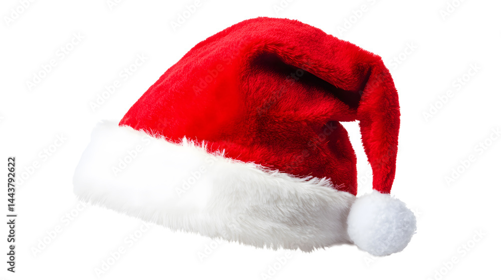 Real photo of a red Christmas Santa Claus hat with isolated on transparent or white background, png