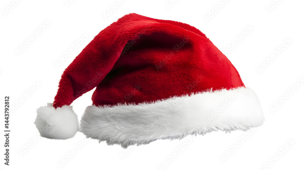 Real photo of a red Christmas Santa Claus hat with isolated on transparent or white background, png
