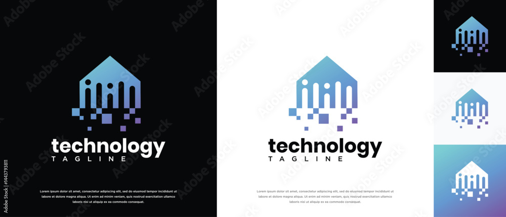Fototapeta premium Home technology logo design. Smart home technology logo template. Technology logo symbol icon