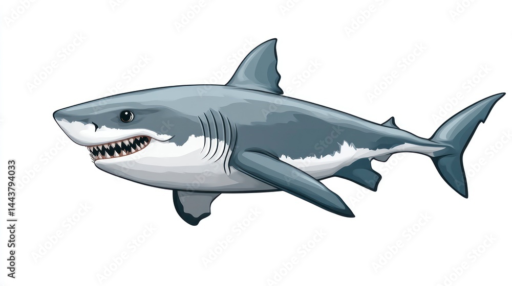 Detailed Illustration of a Fierce Marine Predator with Sharp Teeth and Streamlined Body Ideal Detailed Illustration of a Fierce Marine Predator with Sharp Teeth and Streamlined Body Ideal