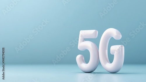 Modern Technology Concept with White 5G Number on Light Blue Background