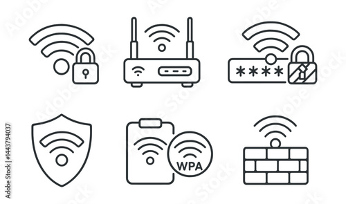 Set of six icons for wifi, password, and security