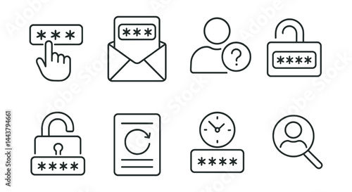 Set of icons for passwords, emails, and other security features