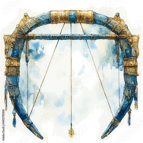 illustration of Mongolian Recurve Bow, watercolor vector, isolated on a white background.