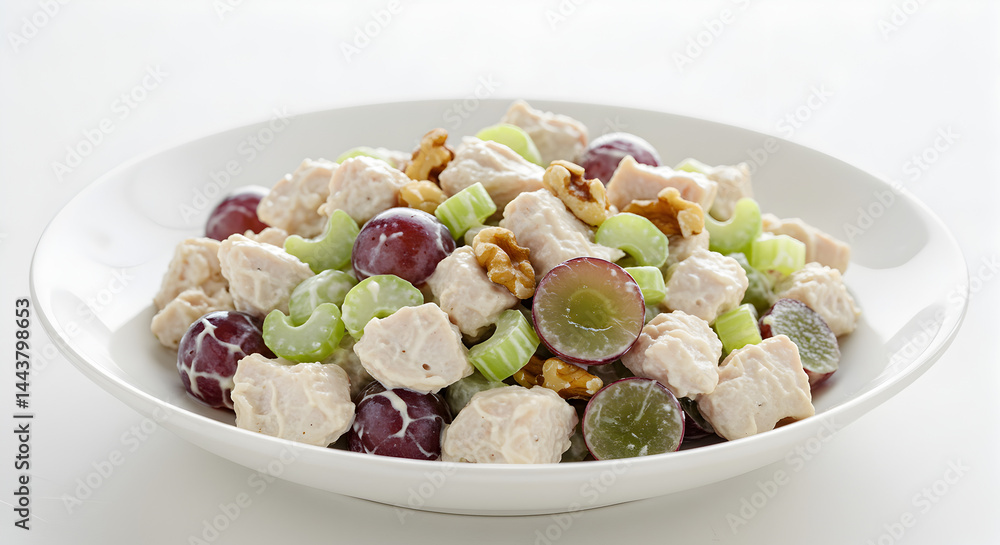 Chicken Salad with Grapes Celery and Walnuts isolated on white background
