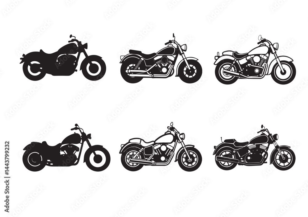 Naklejka premium Harley Davidson bike silhouette vector Set