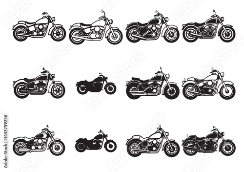 Harley Davidson bike silhouette vector Set
