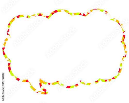 ステンドグラス風吹き出し　三角形模様　細長い雲形