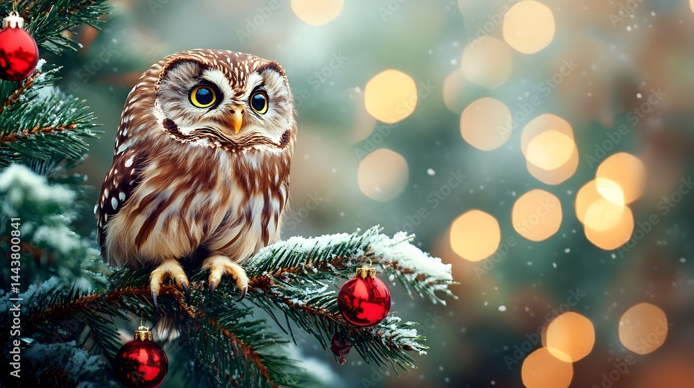owl christmas Christmas collection long header banner format panorama website header banner high quality photo animal, decoration, season, bird
