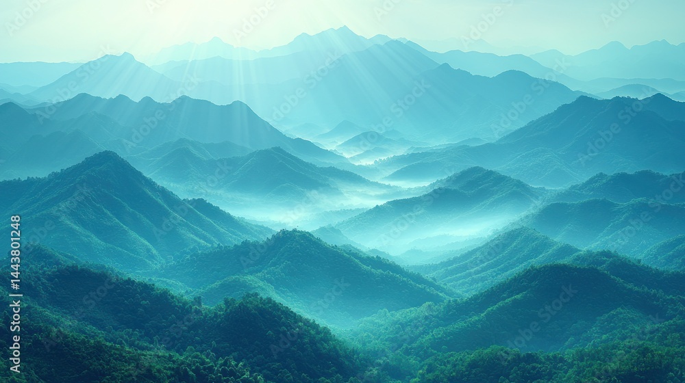 Misty, blue mountains layered in hazy, scenic landscape Misty, blue mountains layered in hazy, scenic landscape