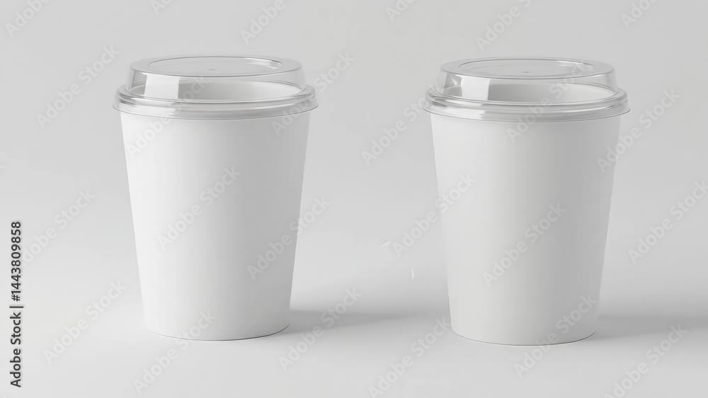 Two Blank White Paper Coffee Cups with Lids Mockup Isolated Two Blank White Paper Coffee Cups with Lids Mockup Isolated