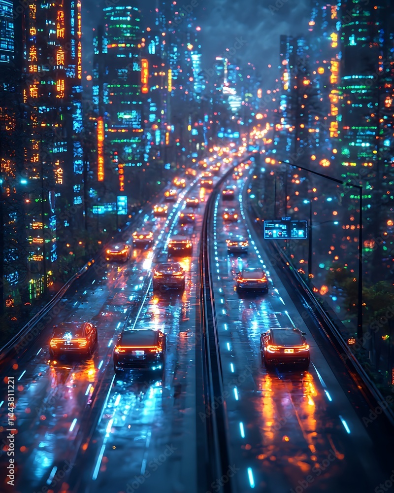 Futuristic smart highway glowing lanes high resolution picture Futuristic smart highway glowing lanes high resolution picture