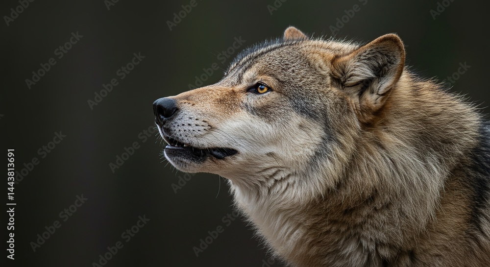 Fototapeta premium Majestic Gray Wolf Profile Closeup in Forest Setting