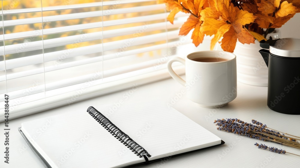Workspace with notebook and coffee for planning and creative work calm atmosphere