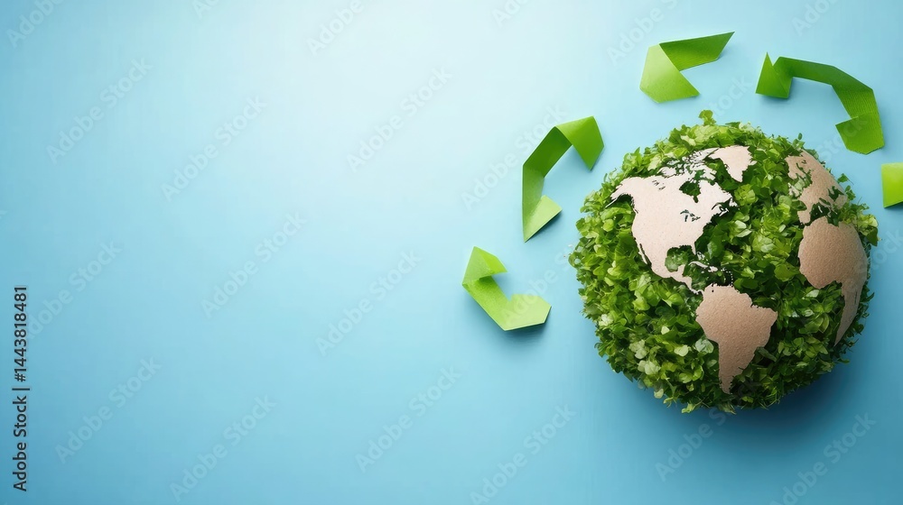 World ecology concept green earth and recycling arrows sustainable environment
