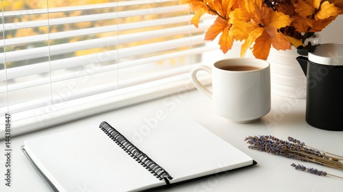 Obraz na płótnie Workspace with notebook and coffee for planning and creative work calm atmosphere w salonie