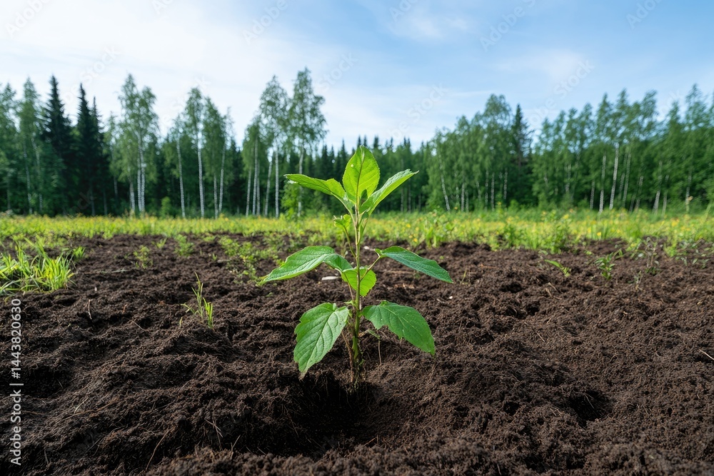 Young plant growing from soil symbolizing new life and environmental awareness