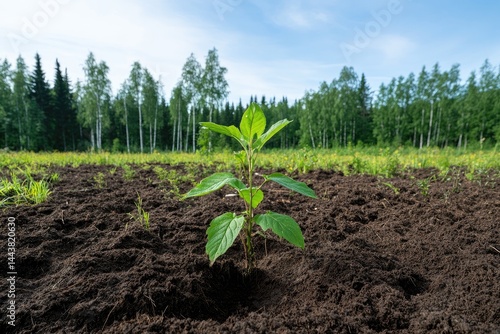 Young plant growing from soil symbolizing new life and environmental awareness